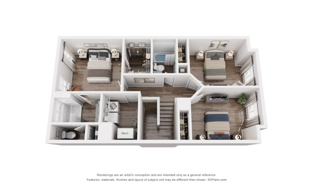 The Cove - 3 bedroom floorplan layout with 2.5 bathrooms and 1541 square feet (Second Floor)